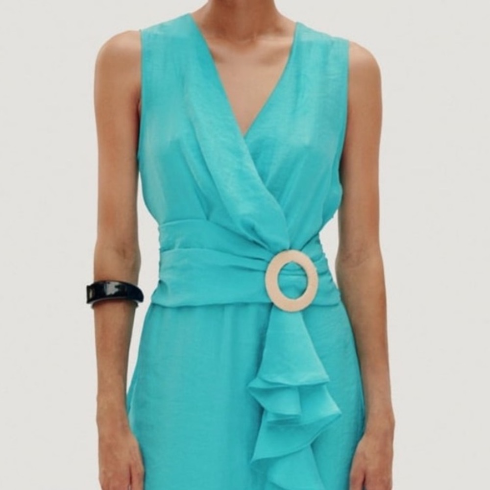 BNWT Zara RUFFLED MIDI DRESS WITH BUCKLE Small